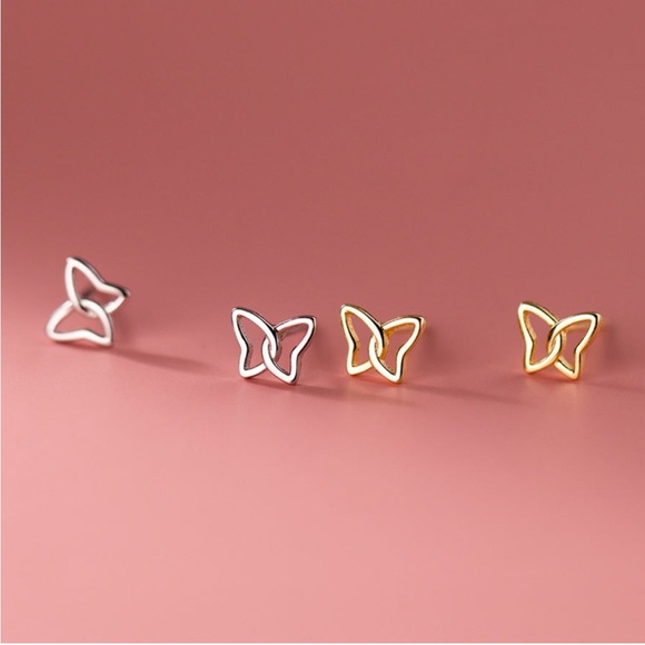 DK’S Design Co Jewelry - Silver & Gold Butterfly Dainty Minimalist Stud Post Earrings